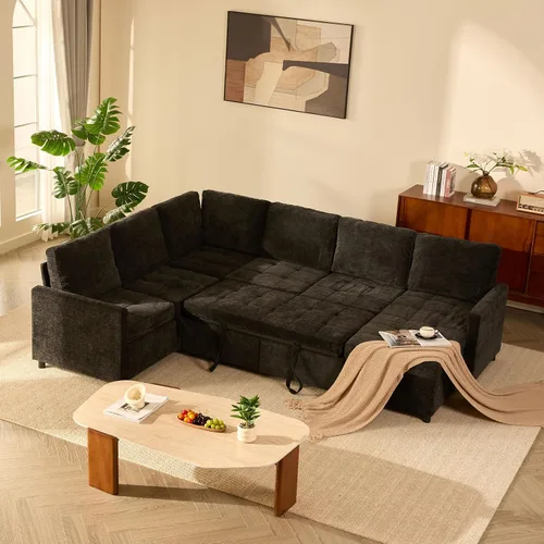 Sofá cama modular de 107 pulgadas, juego de piezas modulares con cama extraíble, sofá modular en forma de U con almacenamiento, sofás de asiento