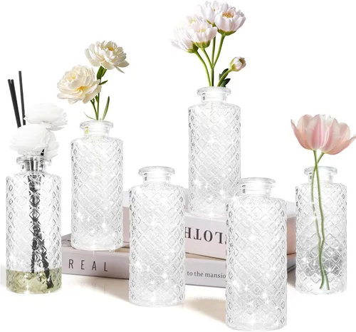 Miniatura 10 de Jarrón de cristal, botella de flores, jarrón pequeño, juego de 6, simple, sólido, para mamá o mujer, regalo elegante para el día del padre, Ámbar