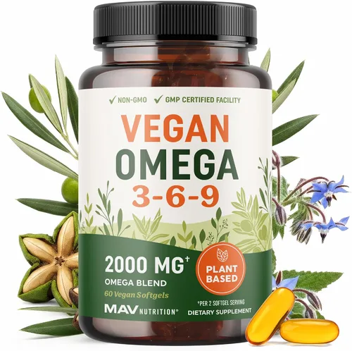 Suplementos veganos de Omega 3 6 9 | Mezcla de Omega 369 triple a base de plantas de 2000 mg | Apoyo para la salud del corazón, el cerebro, la piel