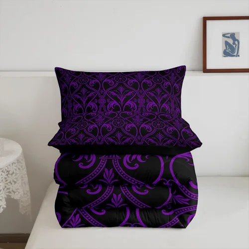 Miniatura 6 de Erosebridal Juego de edredón floral de color morado y negro degradado para niñas y mujeres, tamaño Queen, juego de ropa de cama gótico barroco