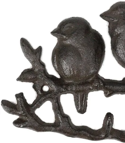Miniatura 6 de Ebros Gift Agapitos occidentales rústicos de hierro fundido que se posan en ramitas de ramita, 4 clavijas, gancho de pared multipuntos, gancho