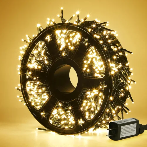 Hishine Luces de Navidad de 49 pies, 1000 luces LED para exteriores, tira de luces para interiores, 8 modos, impermeable, enchufable, luz de árbol