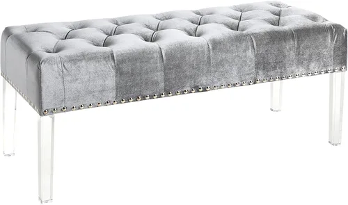 Roundhill Furniture Valley - Banco tapizado de terciopelo con botones y patas acrílicas, color gris