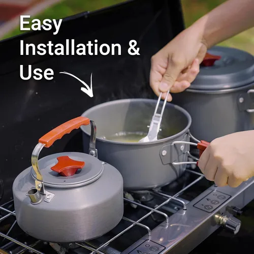 Miniatura 6 de FineFlame Estufa de campamento, estufa de campamento portátil de propano con regulador, botón de encendido instantáneo, quemadores ajustables