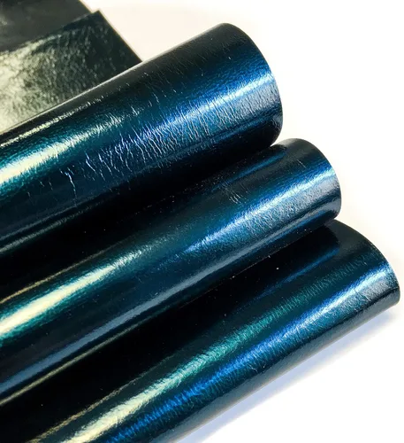 Miniatura 20 de Piel de cordero metálica azul claro real: material de cuero genuino brillante para costura, manualidades y fabricación de joyas