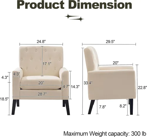 Miniatura 2 de Sillas decorativas modernas de mediados de siglo, silla de oficina de felpilla beige para recepción, silla de club tapizada para sala de estar