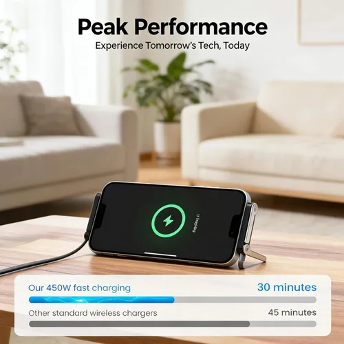 Miniatura 6 de Cable de carga rápida trenzado de 240 W con soporte para teléfono integrado, cable USB-C plegable duradero de 90 grados, cable USB C de ángulo