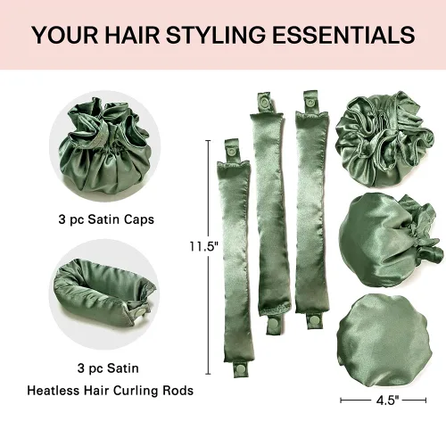 Miniatura 2 de 3 juegos/6 rizadores de cabello sin calor, sin calor, para rizos sin calor con gorras para el cabello, diadema suave y sin calor para todo el Verde