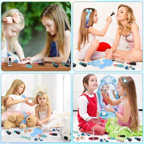 Miniatura 2 de deAO Juego de tocador de maquillaje para niños pequeños con espejo y silla, juego de tocador para niños con luz y música, juguete de maquillaje
