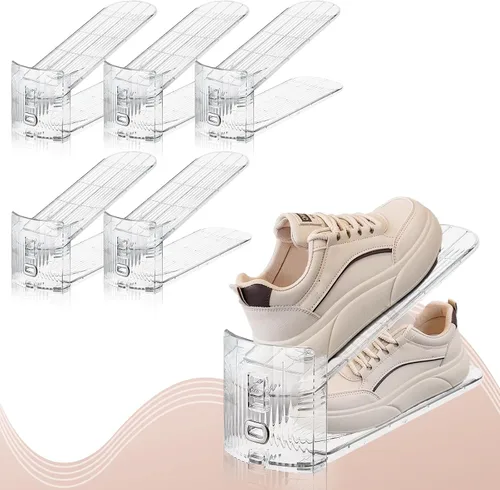Miniatura 12 de FENRUNXU Organizador de zapatos para armario, organizador de zapatos apilables de doble capa, estante para zapatos, ahorro de espacio del 50%