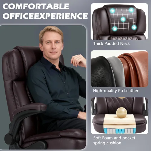 Miniatura 4 de Silla de oficina ejecutiva grande y alta de 450 libras con brazo abatible, silla de escritorio de computadora de cuero PU resistente, cómoda silla