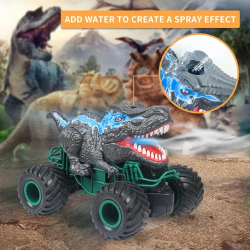 Miniatura 7 de Coche de control remoto de dinosaurio, juguetes de camión monstruo mega RC de 2.4GHz para niños pequeños, juguetes de dinosaurio con luz, sonido