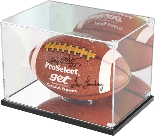 KOLIPI Vitrina de fútbol con espejo trasero y base, vitrina acrílica para montaje de fútbol de tamaño completo (12 x 8 x 8 pulgadas, 11.8 x 7.9 x