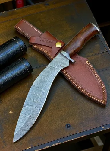 Poshland RG-156 Cuchillo Kukri de acero de Damasco hecho a mano de 15.00 pulgadas - Agarre perfecto