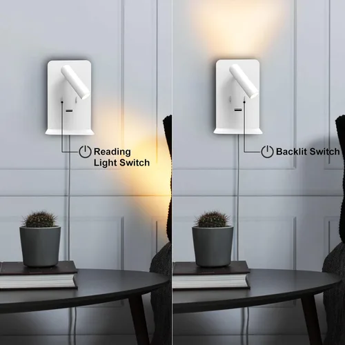 Miniatura 5 de ZEROUNO Lámpara de pared para dormitorio, luz de lectura montada en la pared, apliques de cabecera LED con interruptor Puerto USB Lámparas de Blanco