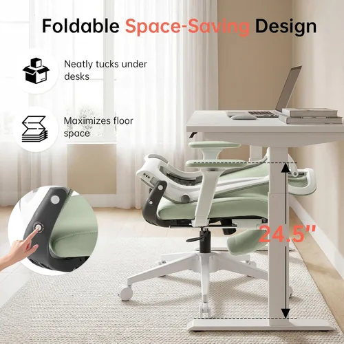 Miniatura 4 de Silla de oficina plegable con reposapiés, silla de oficina ergonómica con soporte lumbar ajustable, reposacabezas, reposabrazos, silla de escritorio