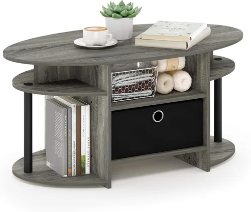 Miniatura 7 de Furinno - Mesa de café, 1 paquete, color nogal Columbia/negro Columbia Nogal/Negro