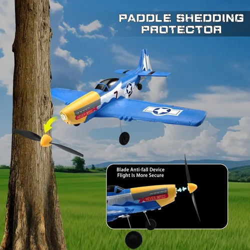 Miniatura 6 de jaming Avión RC P-51D Mustang Fighter de 4 canales para adultos y niños, avión de control remoto de 4 canales RTF con giroscopio de 6 ejes, Azul
