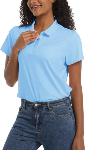 Miniatura 5 de TACVASEN Camisas polo para mujer, con protección solar UPF 50+, manga corta, secado rápido, cuello de 3 botones, ligeras