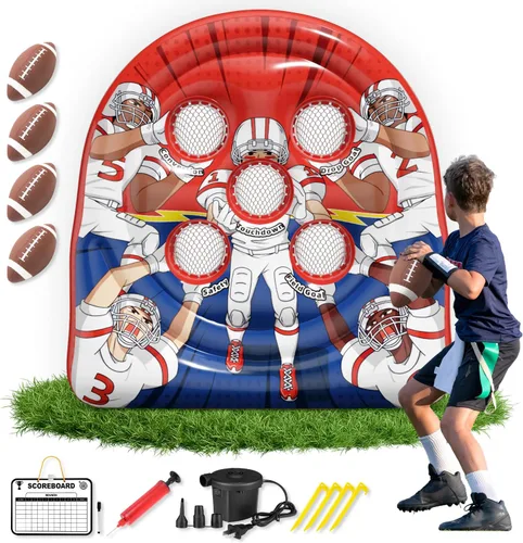 Juego inflable gigante de lanzamiento de objetivos de fútbol de 6 pies, divertidos juegos de patio para interiores y exteriores para niños y Rojo