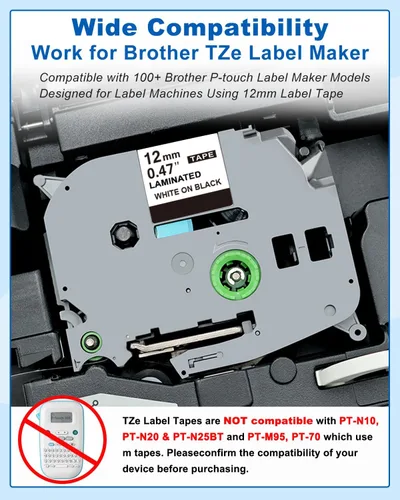 Miniatura 2 de RAEMALL - Reemplazo para Brother TZe-335 TZ-335, cinta adhesiva laminada P Touch de 12mm 0.47 pulgadas, blanco sobre negro, para Brother PT-D210