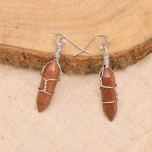 Miniatura 28 de Pendientes de cristal de punta envuelta en alambre de piedra pulida para mujer Reiki Energy Healing