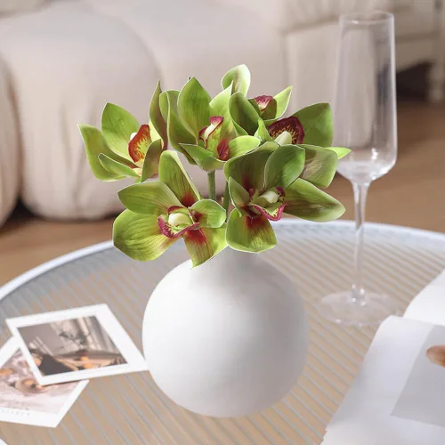 Miniatura 6 de Orquídeas artificiales Cymbidium - Orquídeas artificiales, 12 racimos de flores artificiales para exteriores, arbustos verdes, plantas
