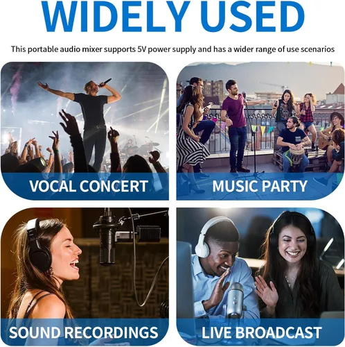 Miniatura 9 de Depusheng M6 Mezclador DJ portátil de 6 canales con Bluetooth, consola de mezcla de sonido MP3 incorporada con 256 efectos digitales, 48V Phantom