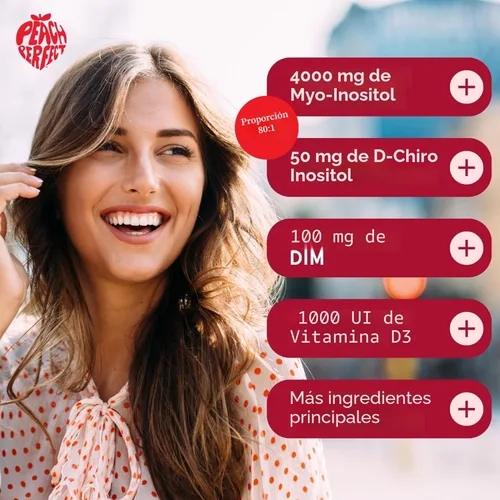 Miniatura 4 de Peach Perfect Inositol Polvo Multivitamínico, Sabor Limonada Rosa – 4g de Myo e Inositol D-Chiro, DIM, Zinc, Magnesio Glicinato, Vitamina D3 – Apoya