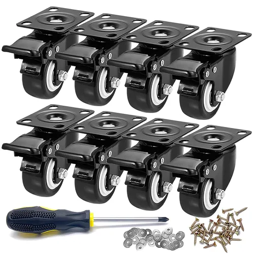 Miniatura 28 de Ruedas giratorias de 2 pulgadas con frenos, juego de 4 ruedas de bloqueo resistentes, ruedas negras que no se dañan para carrito de muebles de banco