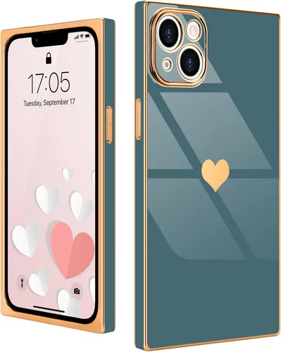 Miniatura 76 de Compatible con iPhone 12 Funda Rectangular Bonita Chapado Dorado Lujo Corazón de Amor Funda de Teléfono para Mujeres Niñas A Prueba de Golpes