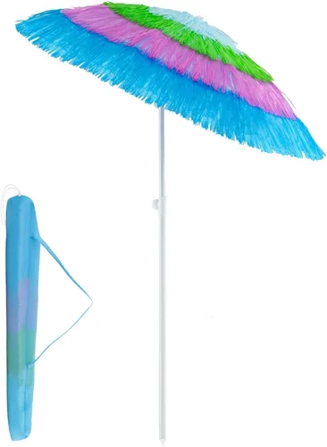 Tangkula Sombrilla Tiki de patio de 6 pies, estilo hawaiano, sombrilla de mesa de mercado con bolsa de transporte, diseño inclinable, 8 varillas,