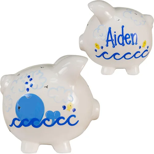 Miniatura 20 de Alcancía para niño - Pintada a mano personalizada grande cerámica blanca alcancía (béisbol)