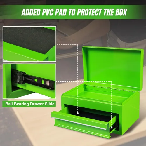 Miniatura 3 de Torin APBT701GB - Mini caja de herramientas portátil de acero de 10 pulgadas con cajón, pequeña caja de herramientas de metal para garaje, hogar