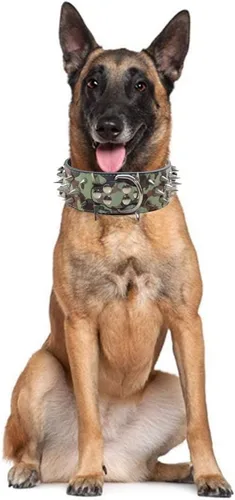 Miniatura 2 de Sharp - Collar de perro con clavos y tachuelas, de 2 pulgadas de ancho, elegantes collares de cuero para perros medianos y grandes, Pitbull, Negro