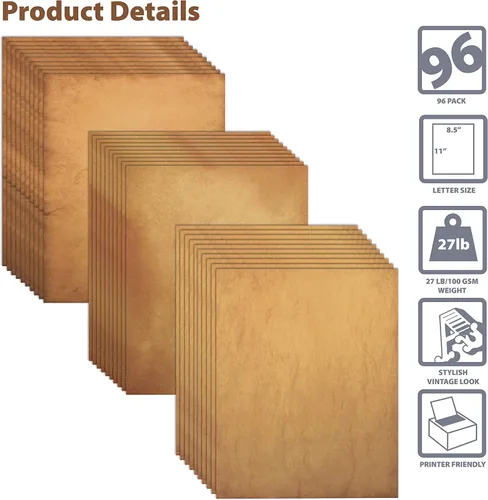 Miniatura 3 de Better Office Products - Papel de pergamino sintético de aspecto antiguo, tamaño carta de 8.5 x 11 pulgadas, papel de impresión de doble cara, por