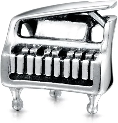 Miniatura 2 de Bling Jewelry Musician Pianist Keys Music Student Grand Piano Rock Star Electric Guitar Bead Charm For Women Teen Oxidized .925 Sterling Silver Fits