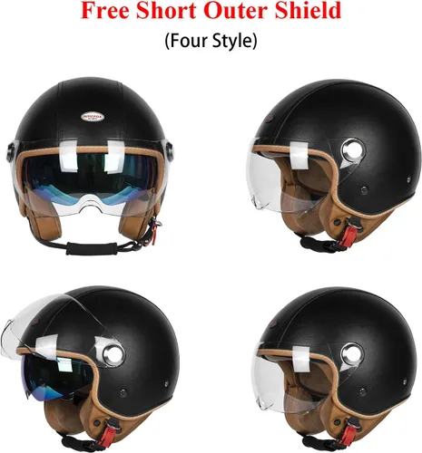 Miniatura 4 de Cascos de cara abierta para motocicleta, aprobados por el DOT, 3/4, casco para motoneta con visera dual, hebilla de liberación rápida, cascos