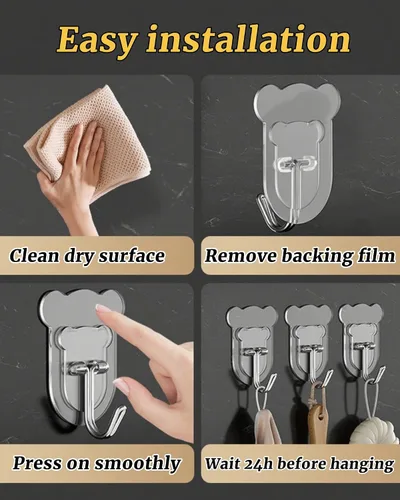 Miniatura 6 de 10 ganchos adhesivos resistentes de 10 libras máximo, ganchos de pared transparentes e impermeables para baño, ducha, cocina, oficina, sin daños