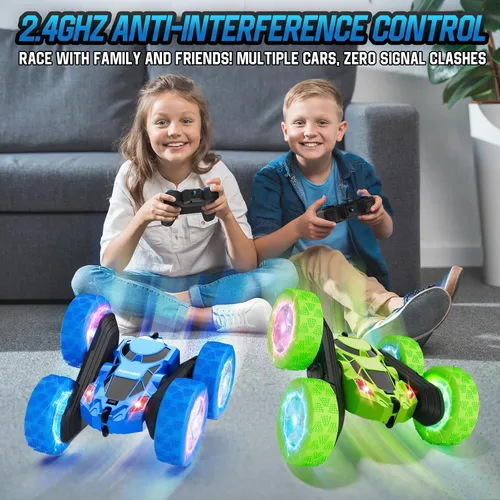 Miniatura 4 de Hamdol STEM - Auto de control remoto para niños de 6 a 12 años, auto de acrobacias RC 4WD con luces LED de rueda y giros de 360°, juguete eléctrico