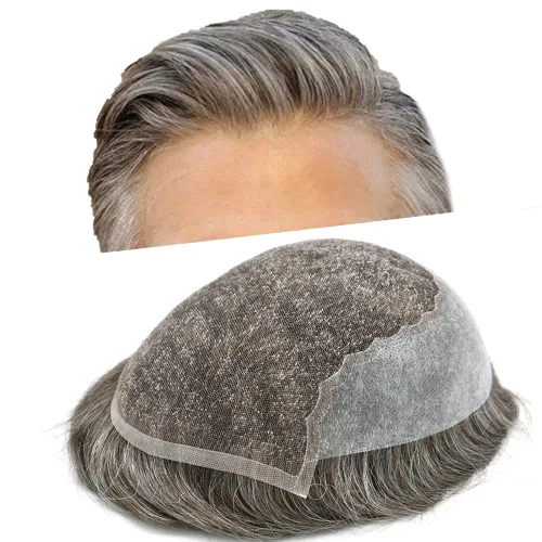 Miniatura 34 de Toupee - Sistemas de reemplazo de cabello para hombre, encaje frontal suizo, nudo blanqueado, pieza de cabello humano natural 1# negro azabache, 8 x