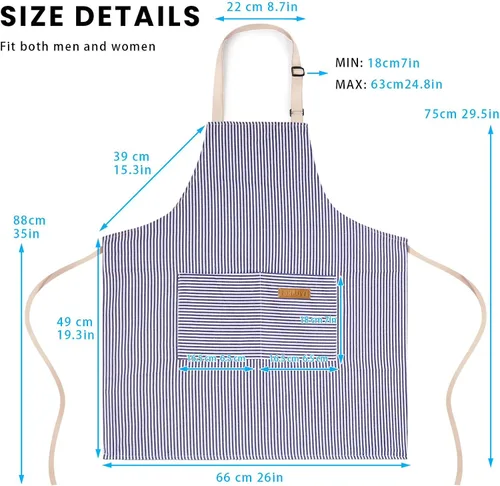 Miniatura 3 de BeLuyi - Paquete de 2 delantales ajustables con peto, delantales de chef para cocina, restaurante, con 2 bolsillos, delantales para mujeres