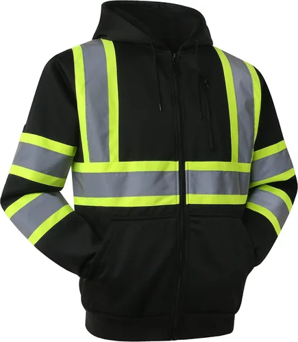 Miniatura 6 de JKSafety Sudadera de seguridad de alta visibilidad para hombres y mujeres, sudadera con capucha y cremallera de alta visibilidad con tiras