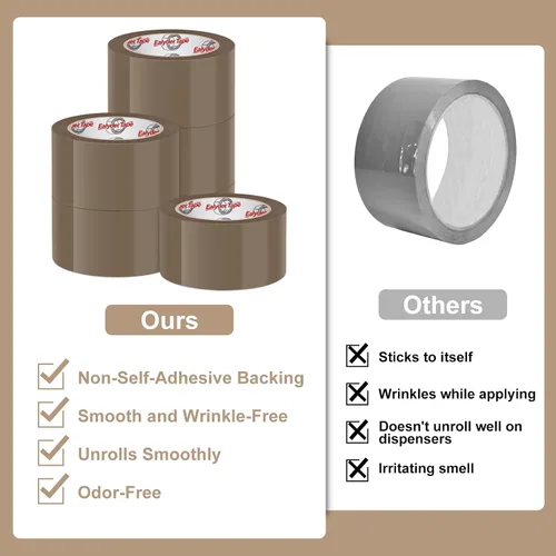 Miniatura 6 de Cinta de embalaje marrón de 2 pulgadas x 60 yardas, 3 rollos con dispensador - Cinta de sellado de paquetes resistente para envío, mudanza