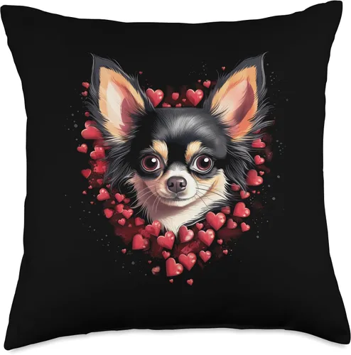 Miniatura 5 de Funny Dogs Lovers Men Women Kids Cute Gift Ideas Almohada de pelo largo con diseño de chihuahua negro y corazones para amantes de los perros, 16 x