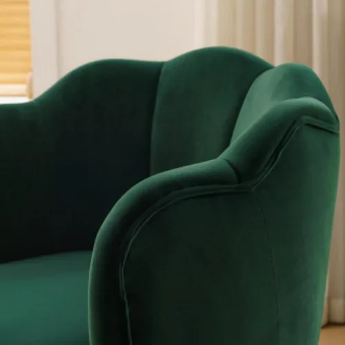 Miniatura 7 de Silla decorativa de terciopelo moderna con patas de metal, acogedora y suave, tapizada, para sala de estar, dormitorio (verde oscuro)