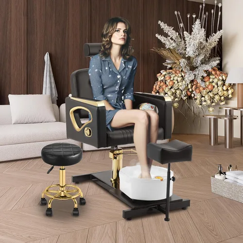 Miniatura 2 de Silla de pedicura sin fontanería para tecnología de uñas, con reposapiés ajustable y cuenco de baño de masaje, taburete de pedicura rodante, unidad
