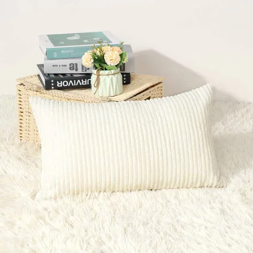 Miniatura 44 de Artscope Fundas de Almohada de Pana a Rayas Acogedoras Súper Suaves Decorativas Oblongas Fundas de Almohada Decorativa Funda de Cojín para Sofá