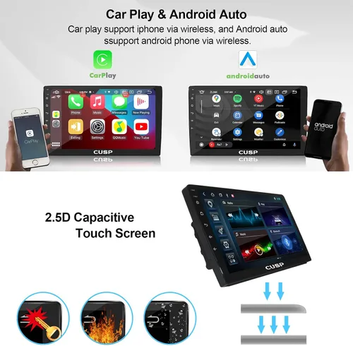 Miniatura 3 de CUSP Radio estéreo de coche doble DIN de 10.1 pulgadas, Android 4GB+64GB pantalla táctil principal con CarPlay inalámbrico y Android Auto