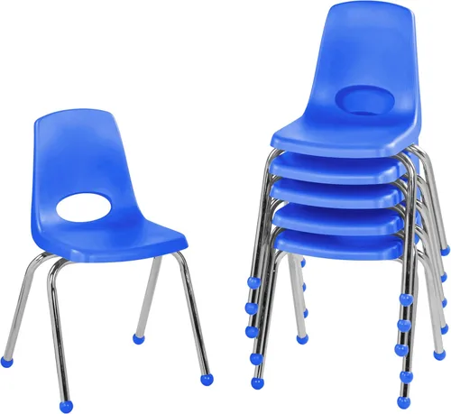 Miniatura 47 de FDP 16" Silla apilable escolar, silla de estudiante apilable con patas de acero cromado y ruedas; para aprendizaje en casa o en el aula - Gris claro